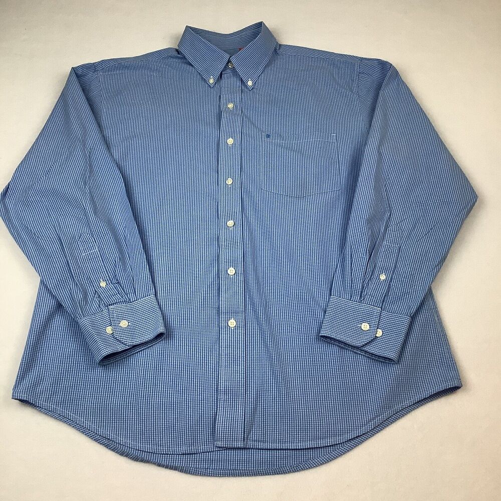 Izod Men’s Large‎ Plaid Shirt Button Down Up Long Sleeves Blue White Check